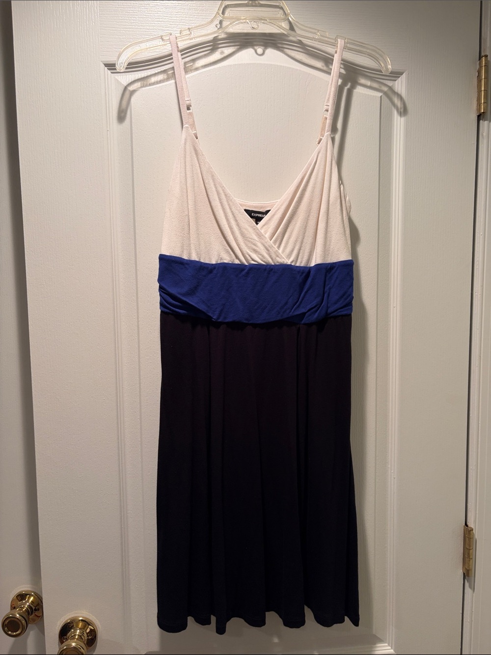 Colorblock Spaghetti-Strap Dress in White, Blue & Black